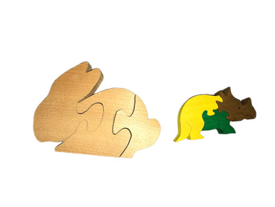 Two small wooden puzzles - dinosaur and bunny